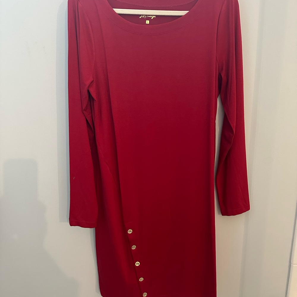 Lilly Pulitzer Red Long Sleeve Dress with Button Detail